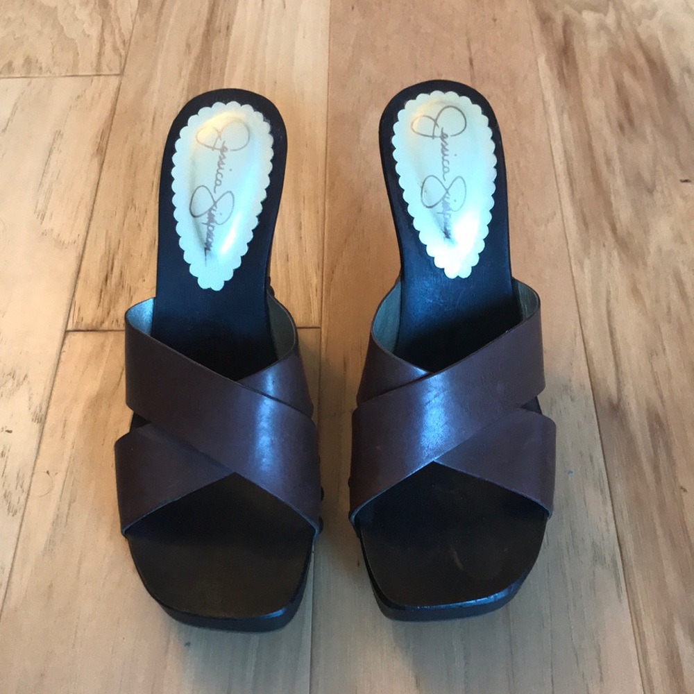 Leather wooden block heels